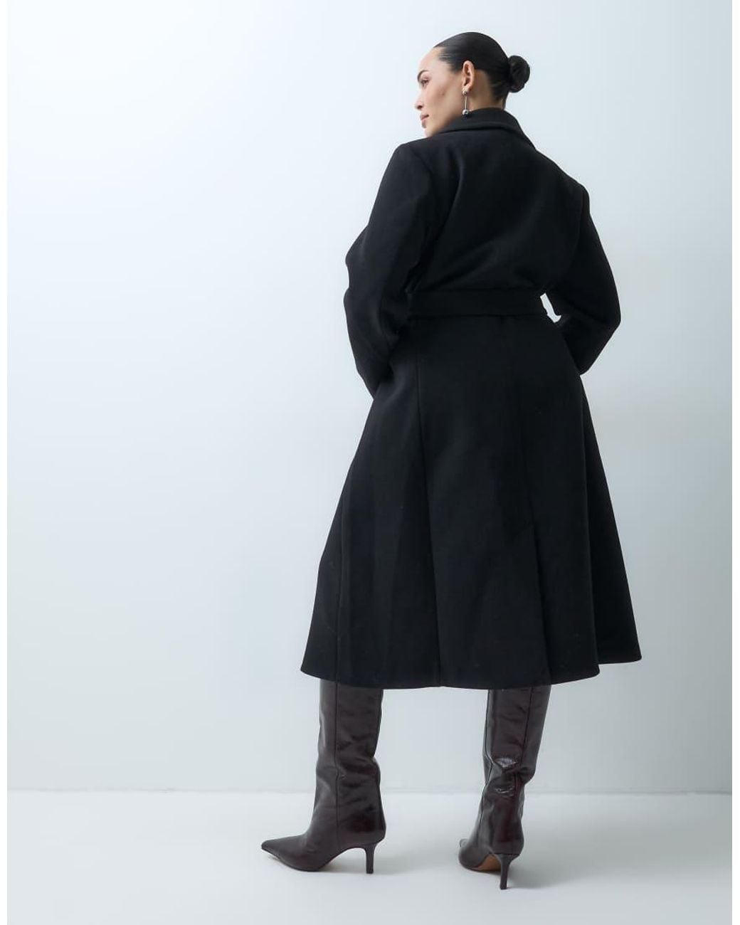 Forever New Black Wool Feel Belted Structured Coat