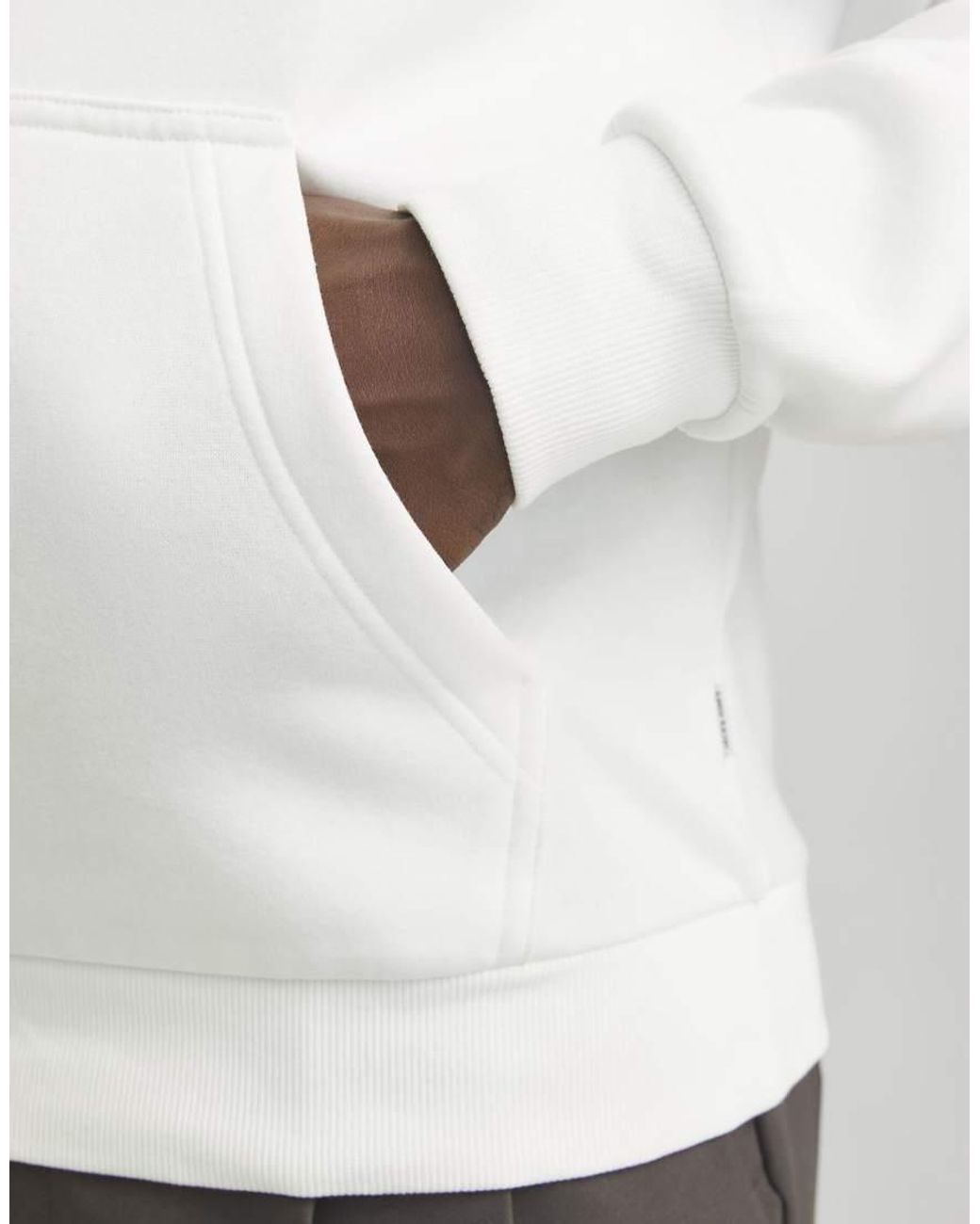 Jack & Jones White Ebradley Fleece Relaxed Fit Hoodie Long Sleeve for men