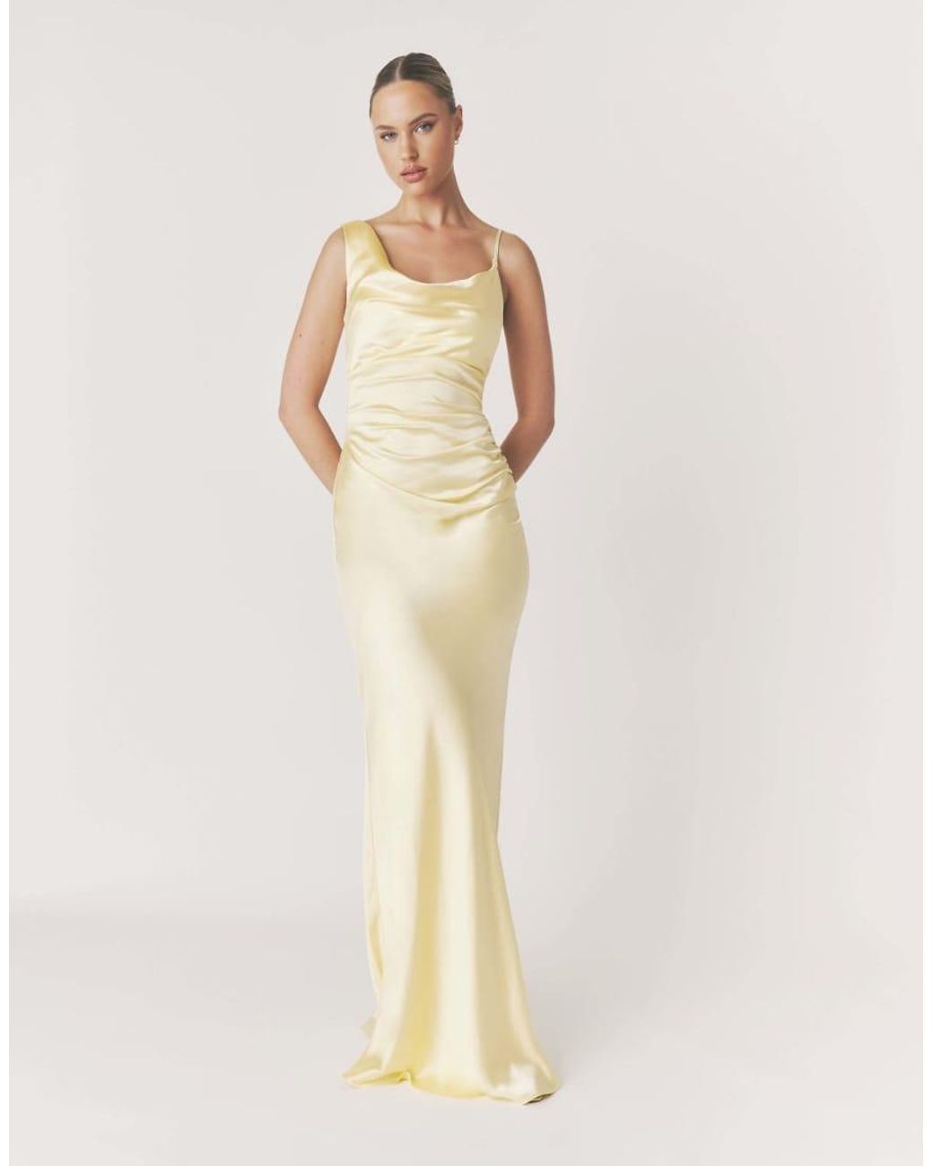 Six Stories Natural Cowl Asymmetrical Satin Bridesmaid Dress