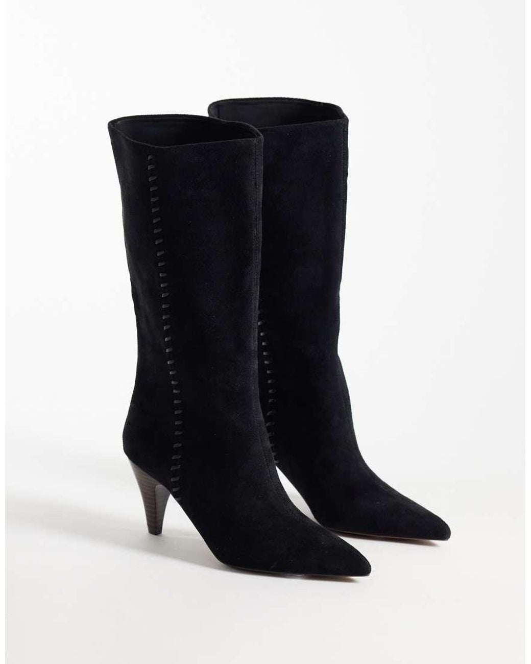 ASOS Black Calliope Heeled Knee Boots With Whipstitch Detail