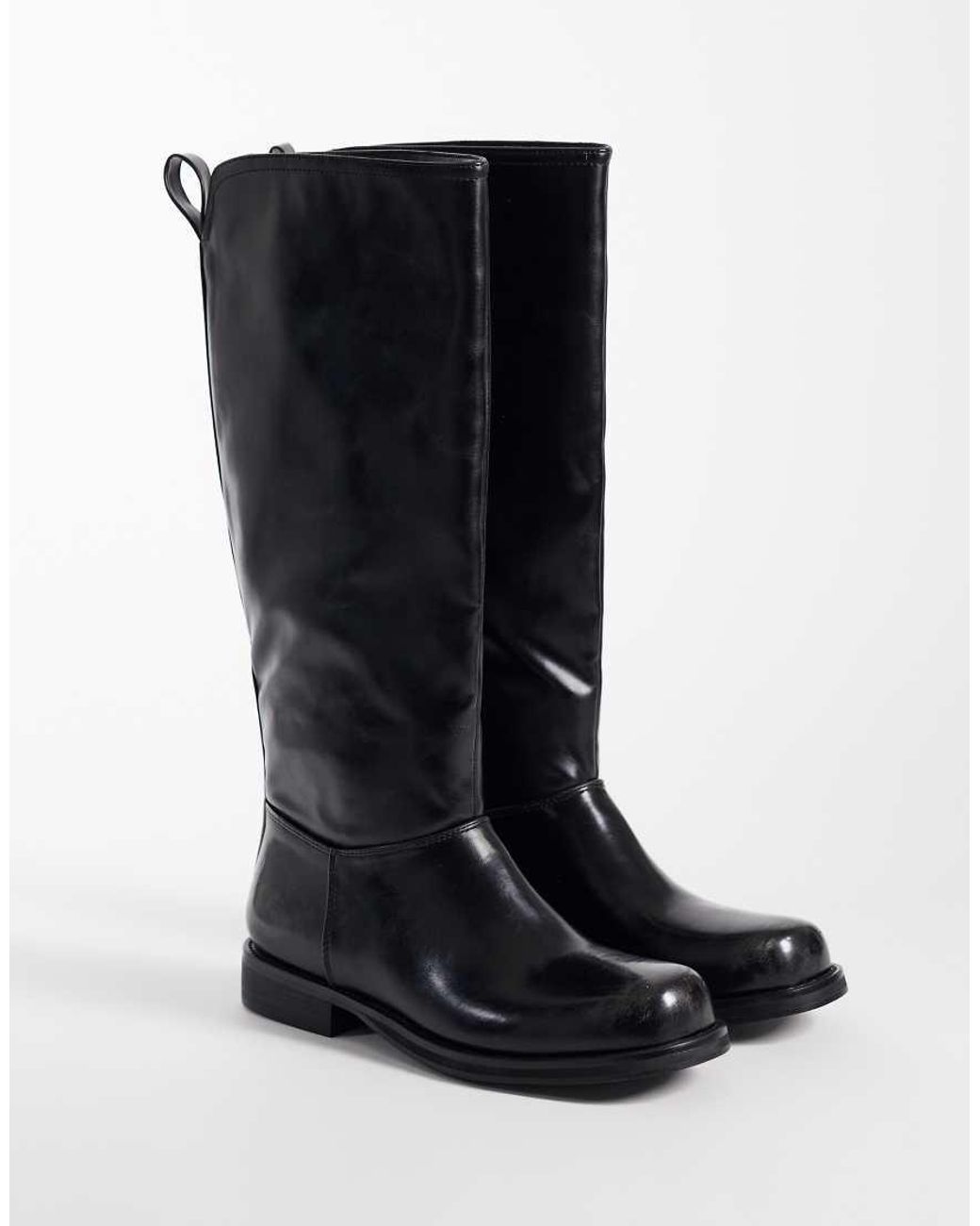 Public Desire Black Sheldon Round Toe Knee Boots