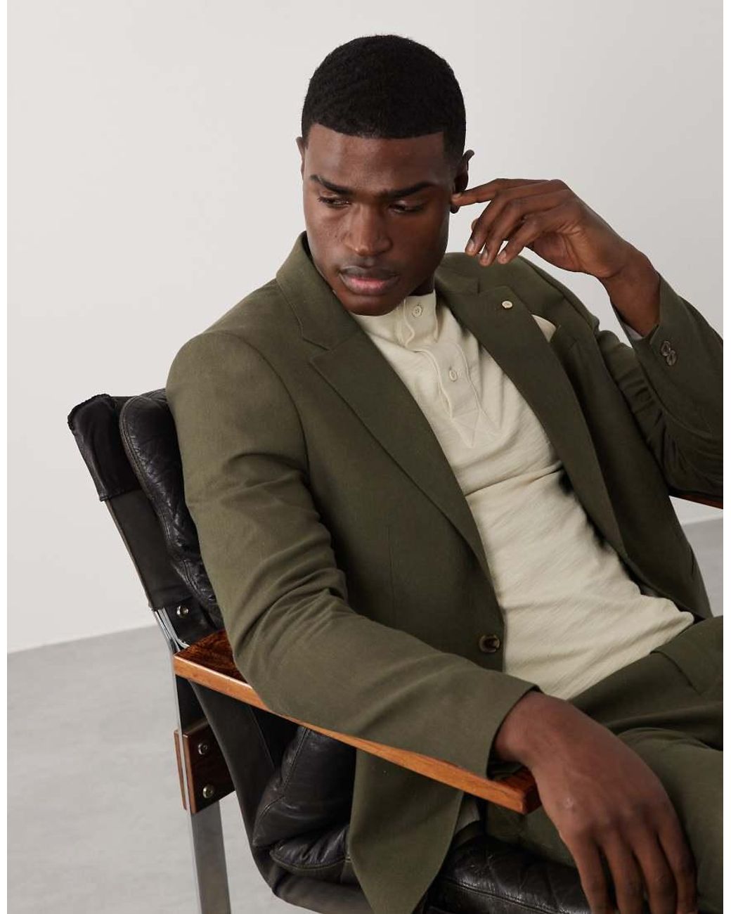 River Island Natural Double Breasted Linen Blend Suit Jacket for men