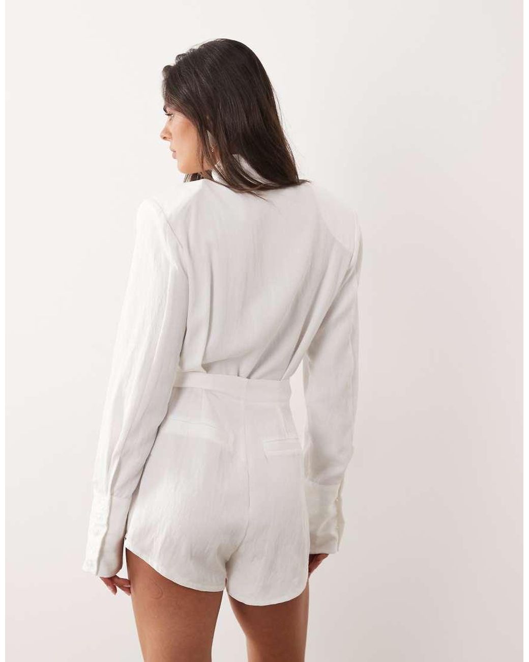 Noughts & Kisses Natural Cotton Rich Shoulder Pad Detail Cinch Waist Playsuit