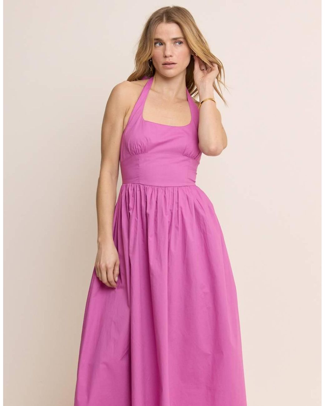 Nobody's Child Pink Hallie Cotton Rich Halter Neck Ruched Skirt Midi Dress