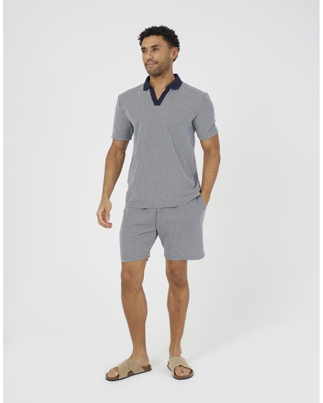 Brave Soul Blue Striped Elasticated Waist Shorts for men