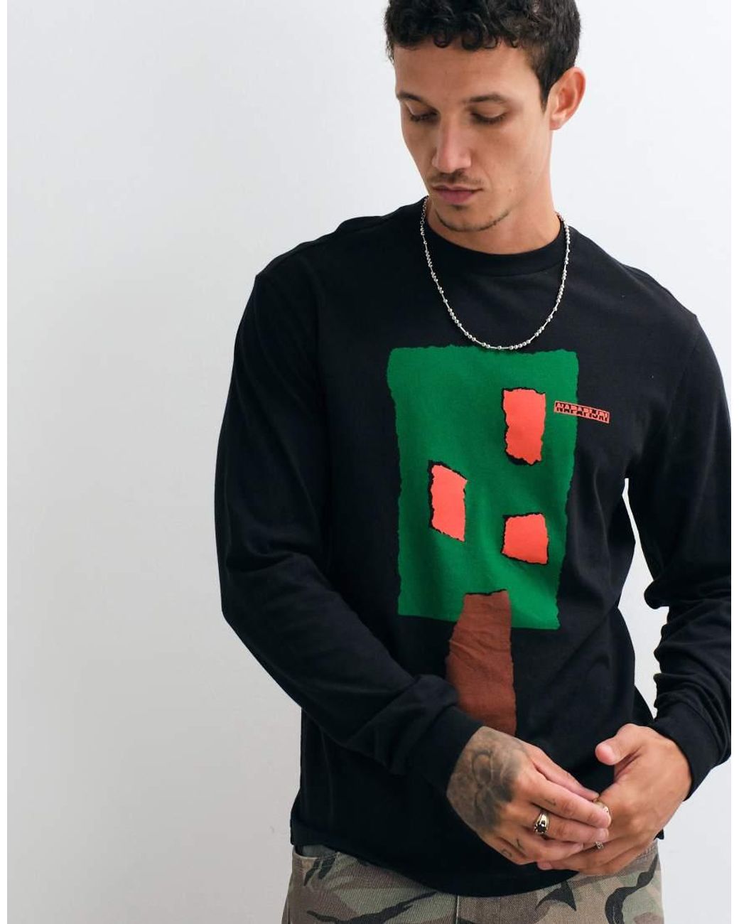 Napapijri Green Long Sleeve Graphic T-shirt for men