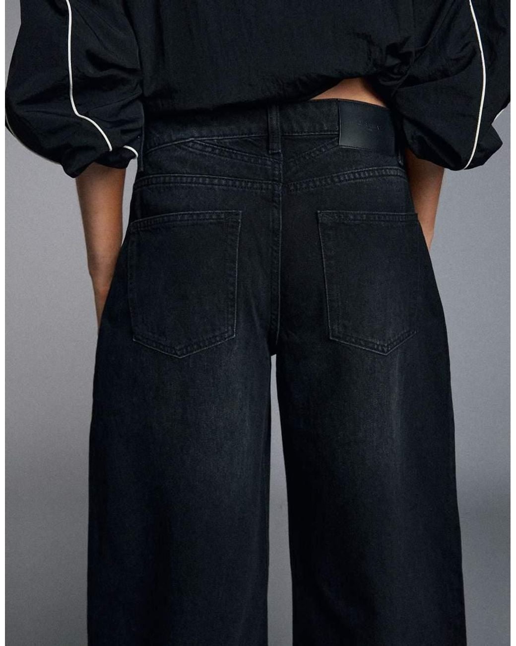 Bershka Black Petite High-Waist Barrel Jeans
