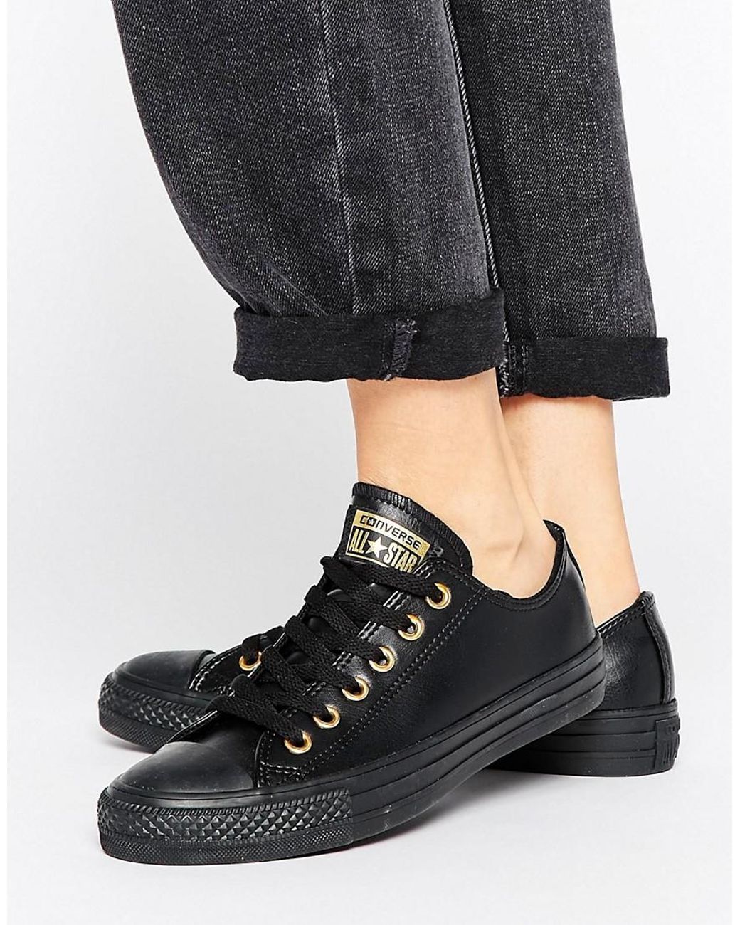 Converse Chuck Taylor Dainty Sneakers In Black With Gold Eyelets | Lyst UK