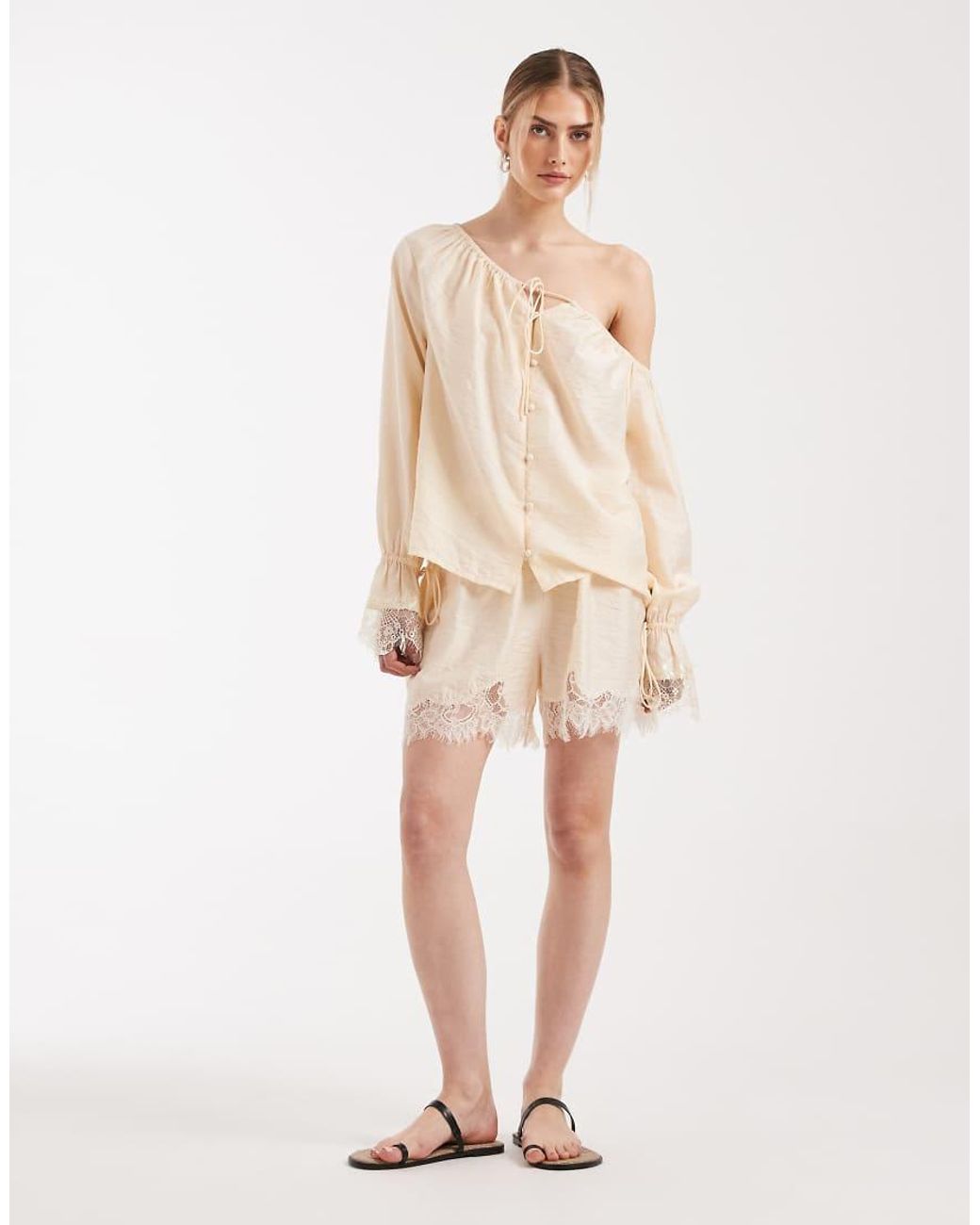 ASOS Natural Satin Off Shoulder Top
