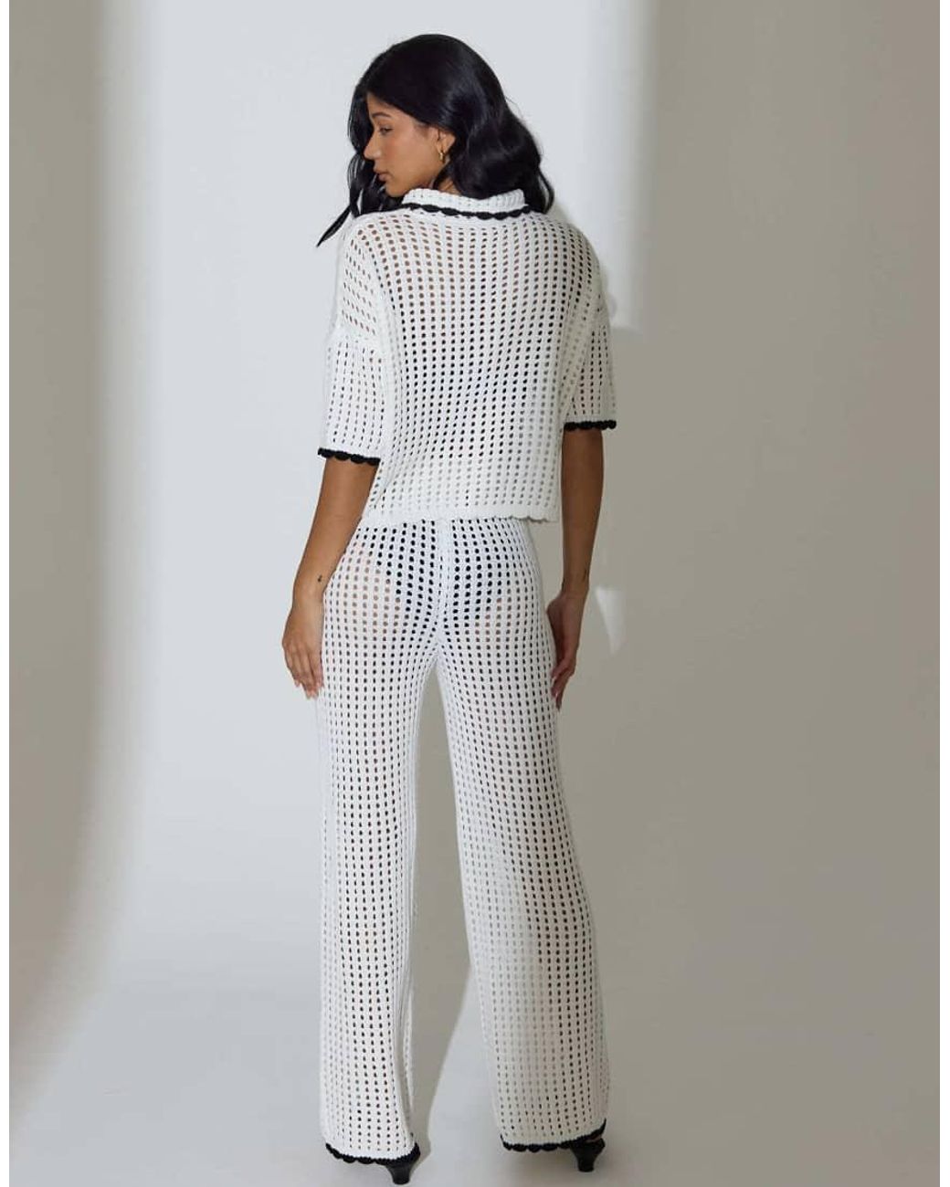 South Beach Gray Crochet Knit Cuff Detail Wide Leg Trousers