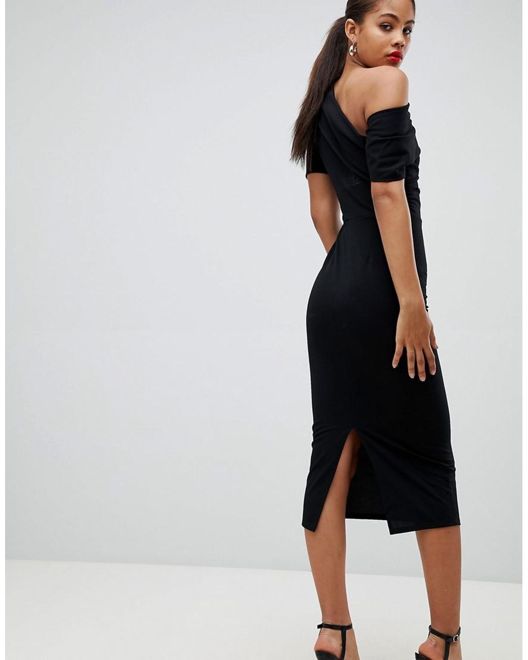 ASOS Asos Design Tall Pleated Shoulder Pencil Dress in Black Lyst