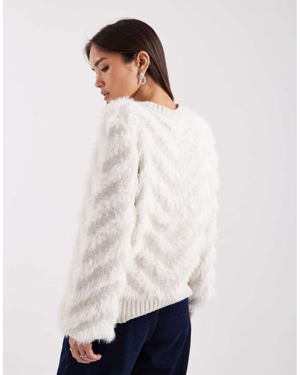 Object Natural Tonal Fluffy Chevron Knitted Jumper