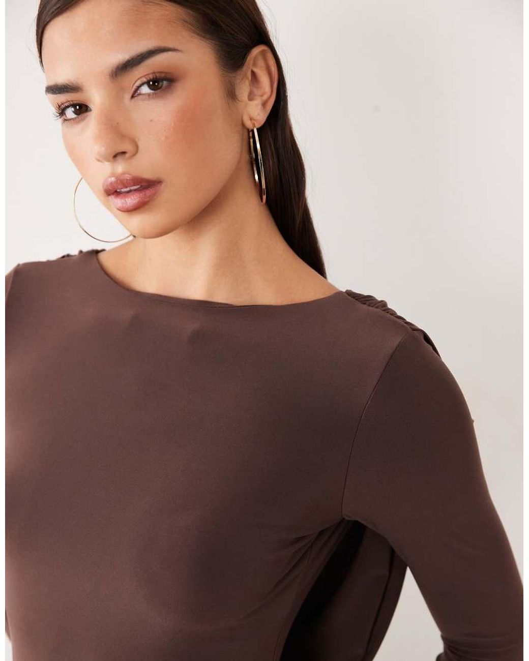 ASOS Brown Slinky Backless Maxi Dress With Gold Hardware Detail