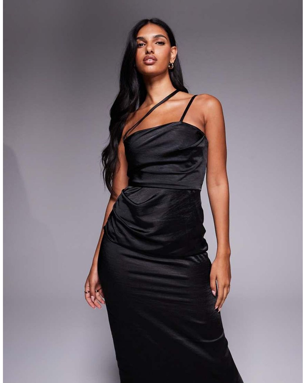 Vesper Blue Satin Ruched Waist Maxi Dress