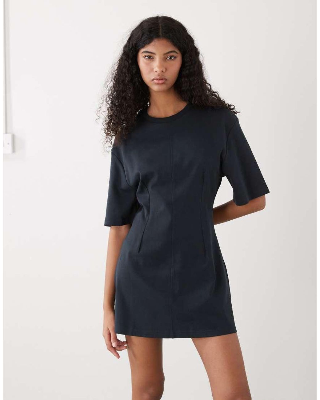 Monki Black Structured Cinched Waist T-shirt Mini Dress