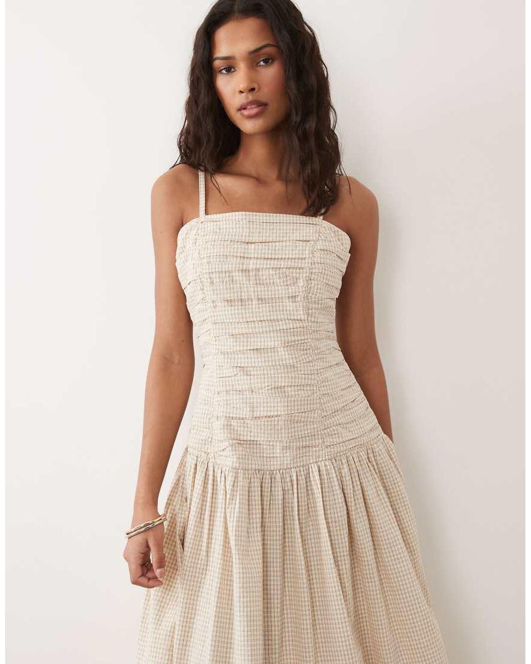 Brave Soul Brown Strappy Midi Dress With Ruched Bodice