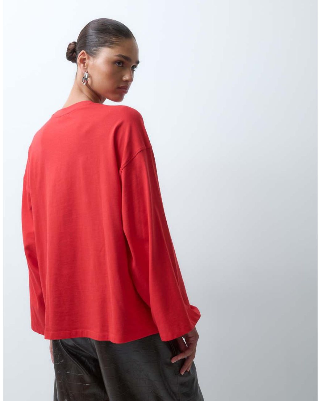 ASOS Red Oversized Long Sleeve Skater T-shirt