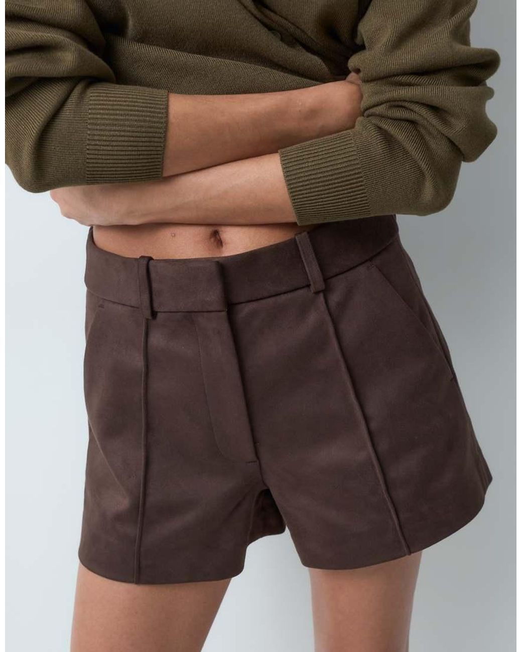 Abercrombie & Fitch Brown High Rise Tailored Faux Lsuede Shorts