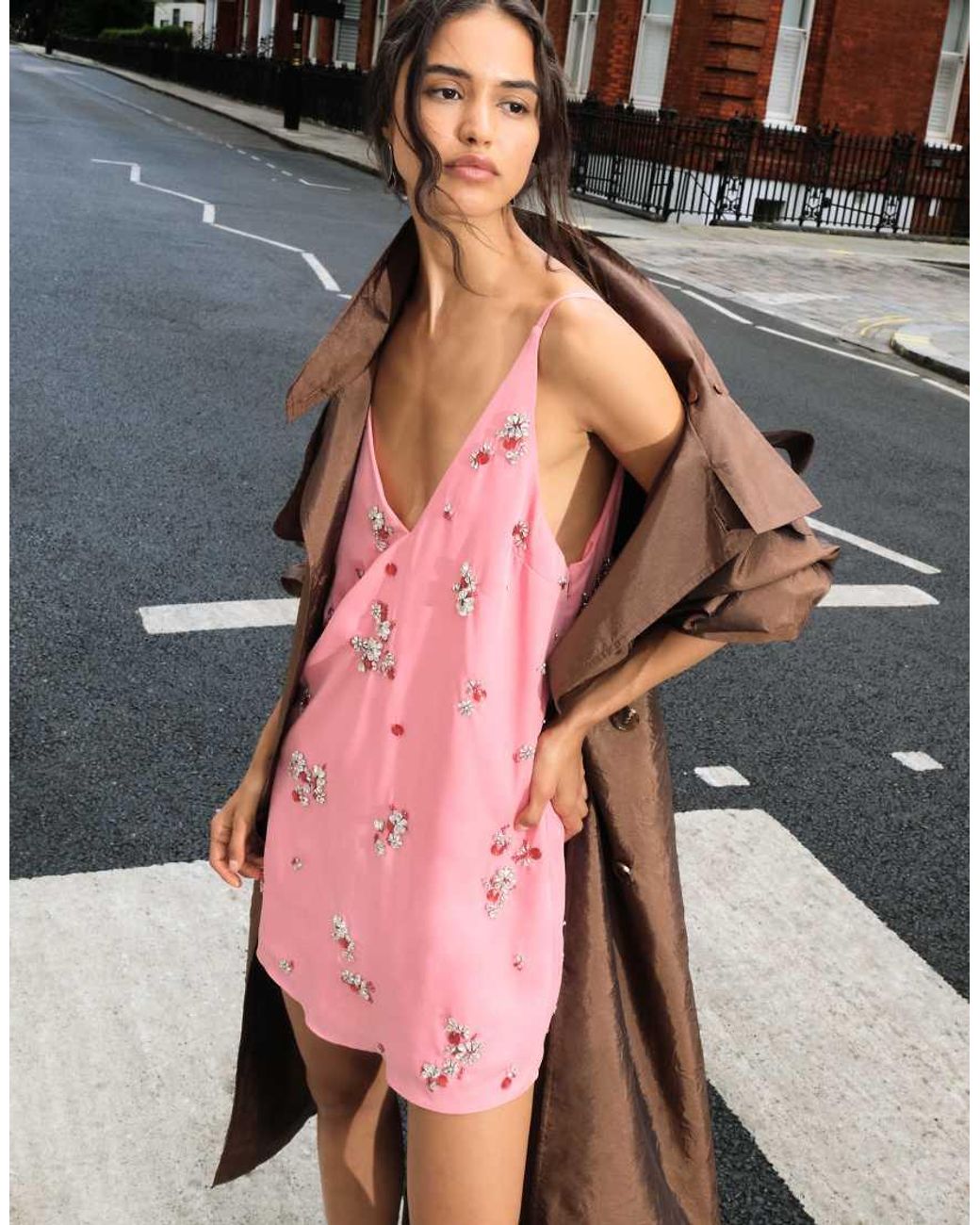 ASOS Pink Cluster Embellished Shift Mini Dress