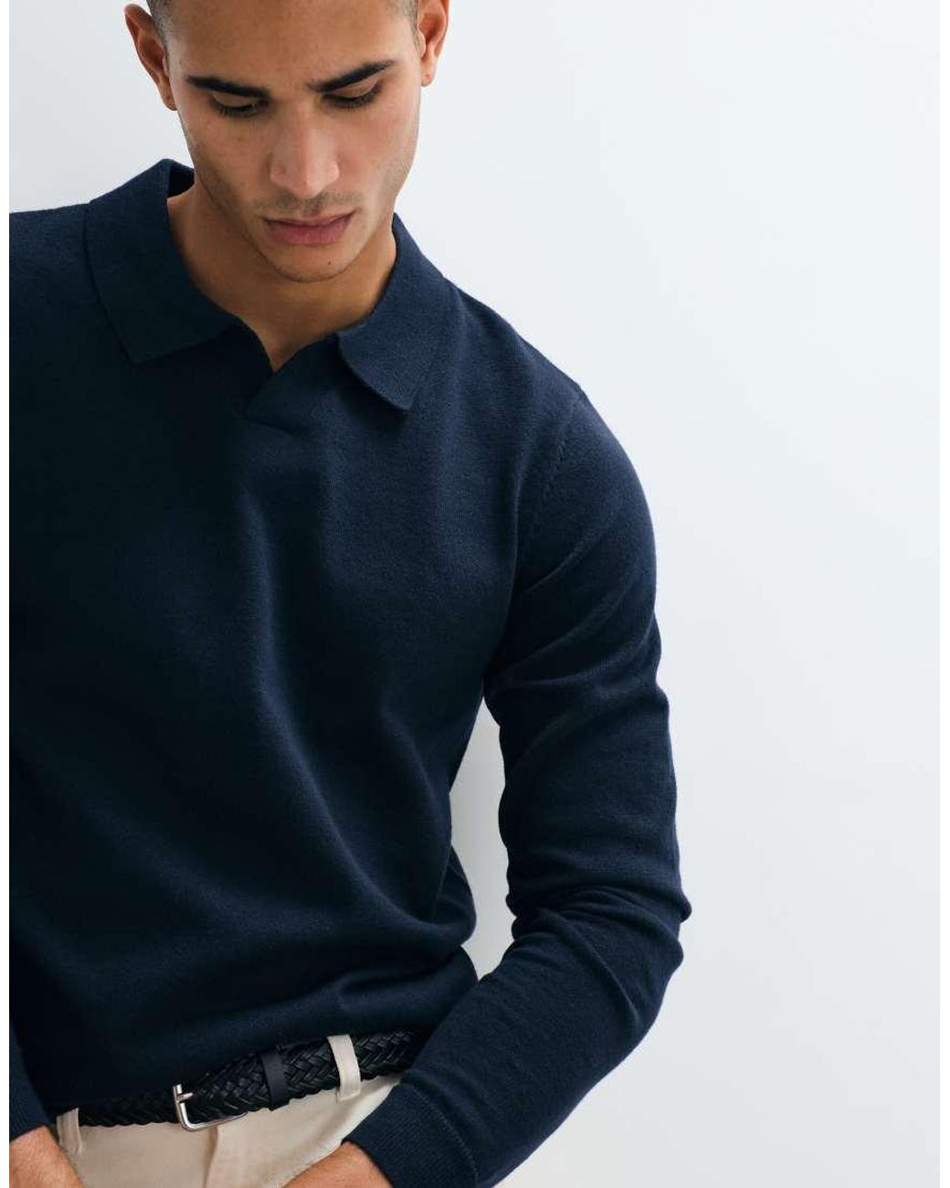 Threadbare Blue Knitted Trophy Neck Jumper for men