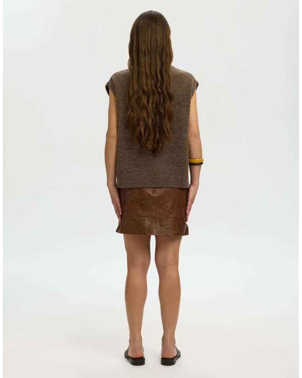 SELECTED Brown Lulu Denim Relaxed Fit Crew Neck Knitted Vest