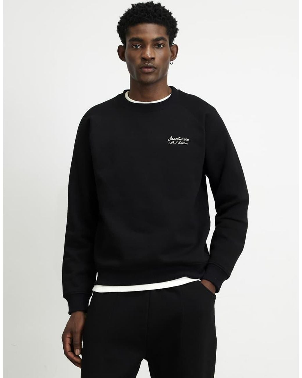 River Island Black Regular Fit Sanctuaire Sweatshirt for men