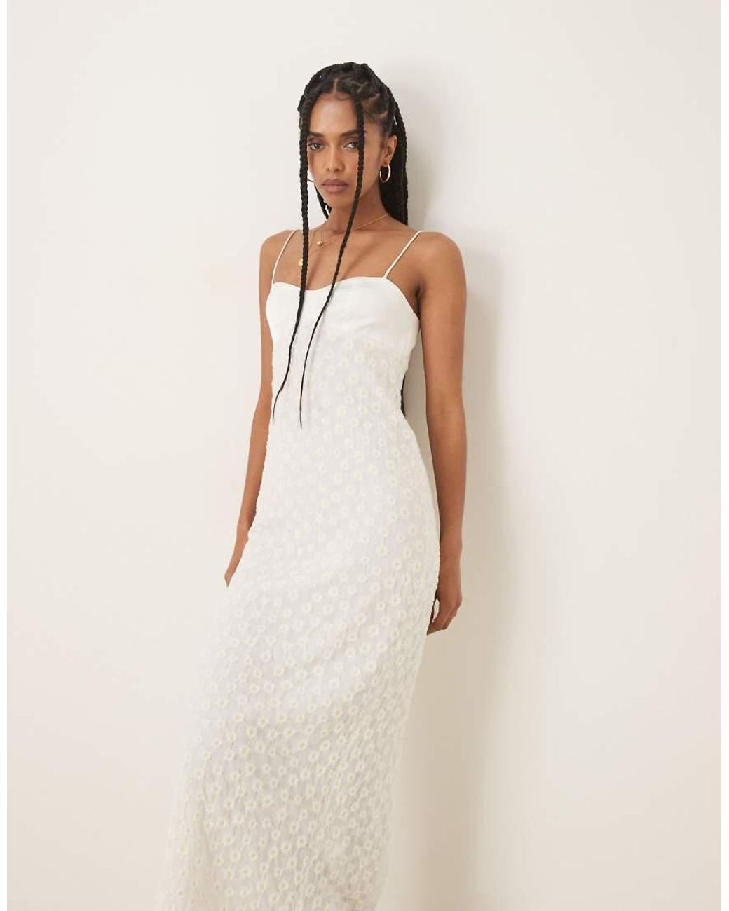 ASOS Natural Cami Slip Dress With Daisy Embroidery & Contrast Satin Bust