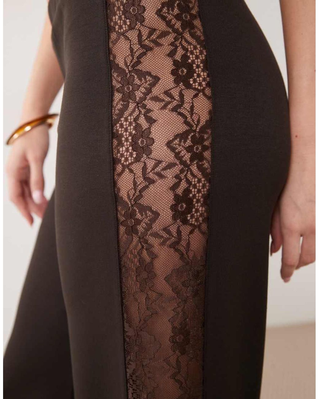 ASOS Brown Wide Leg Trouser With Lace Panel