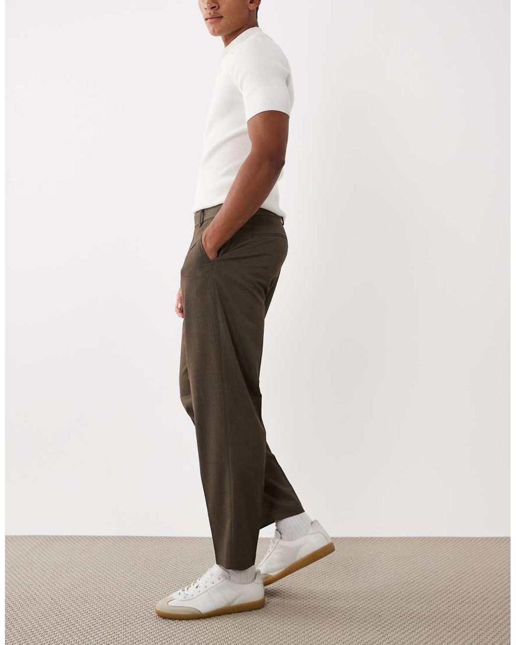 ASOS Natural Tailored Wool Look Relaxed Tapered Pants for men
