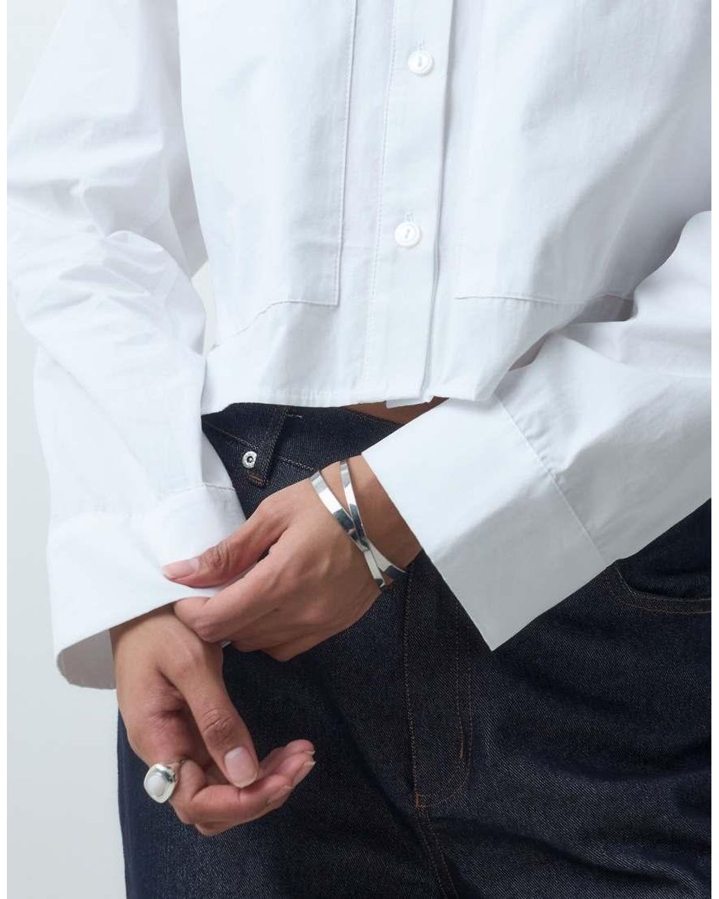 ASOS Blue Cropped Cotton Shirt With Pocket Detail