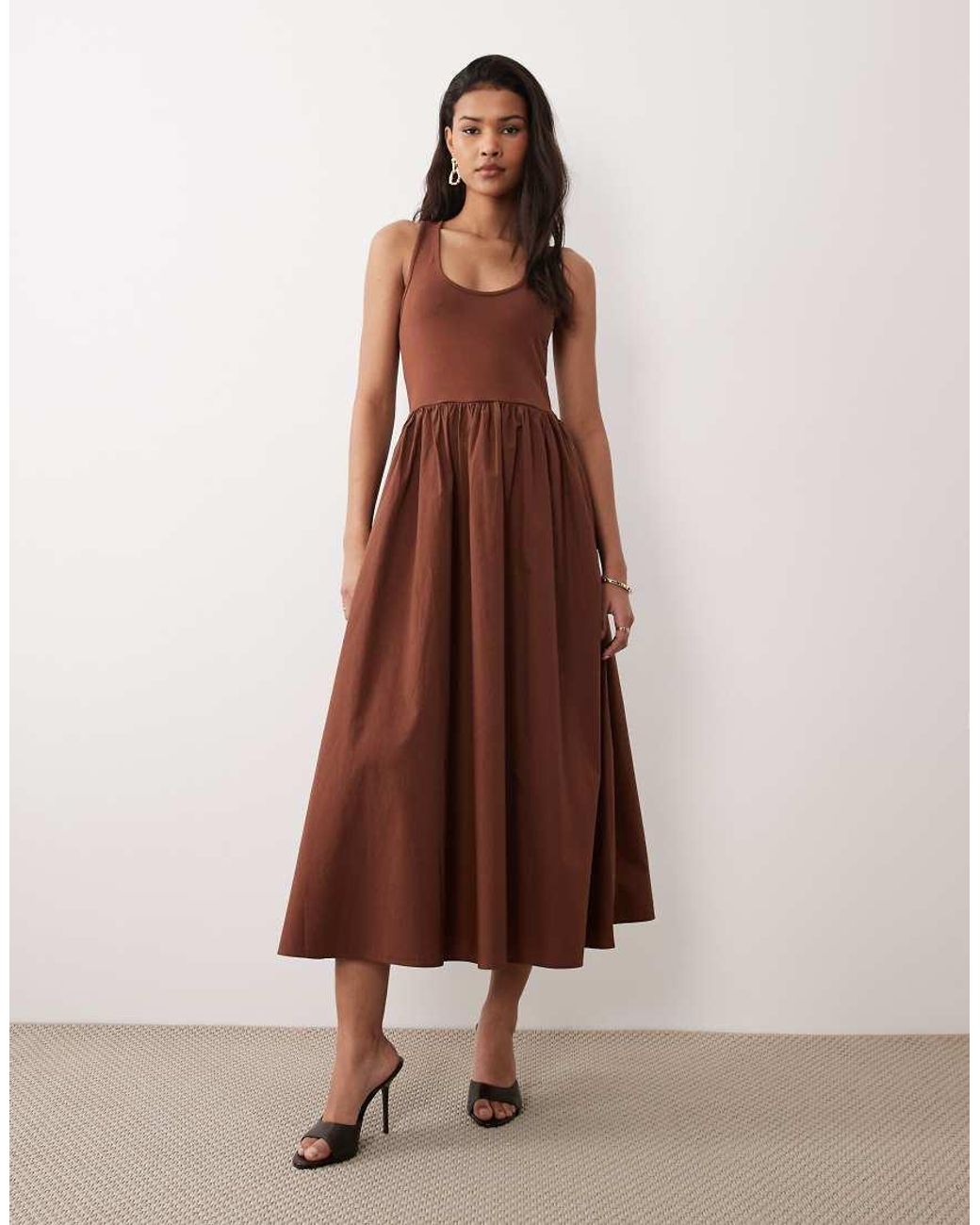 Nobody's Child Brown Lexie Scoop Neck Jersey Poplin Midaxi Dress