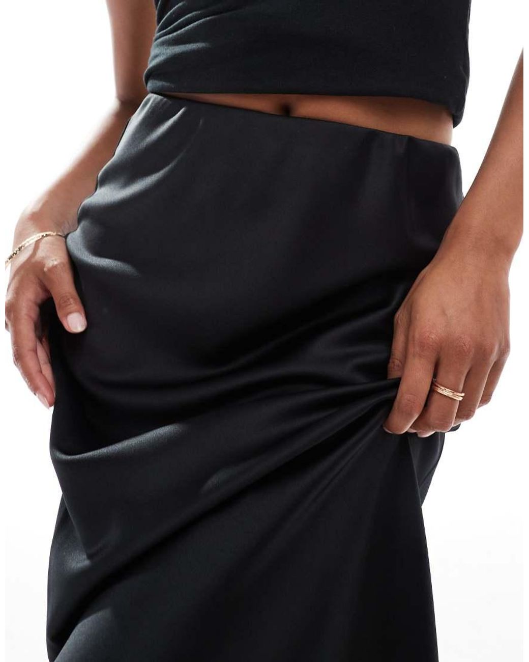 ASOS Black Asos Design Petite Satin Bias Midi Skirt