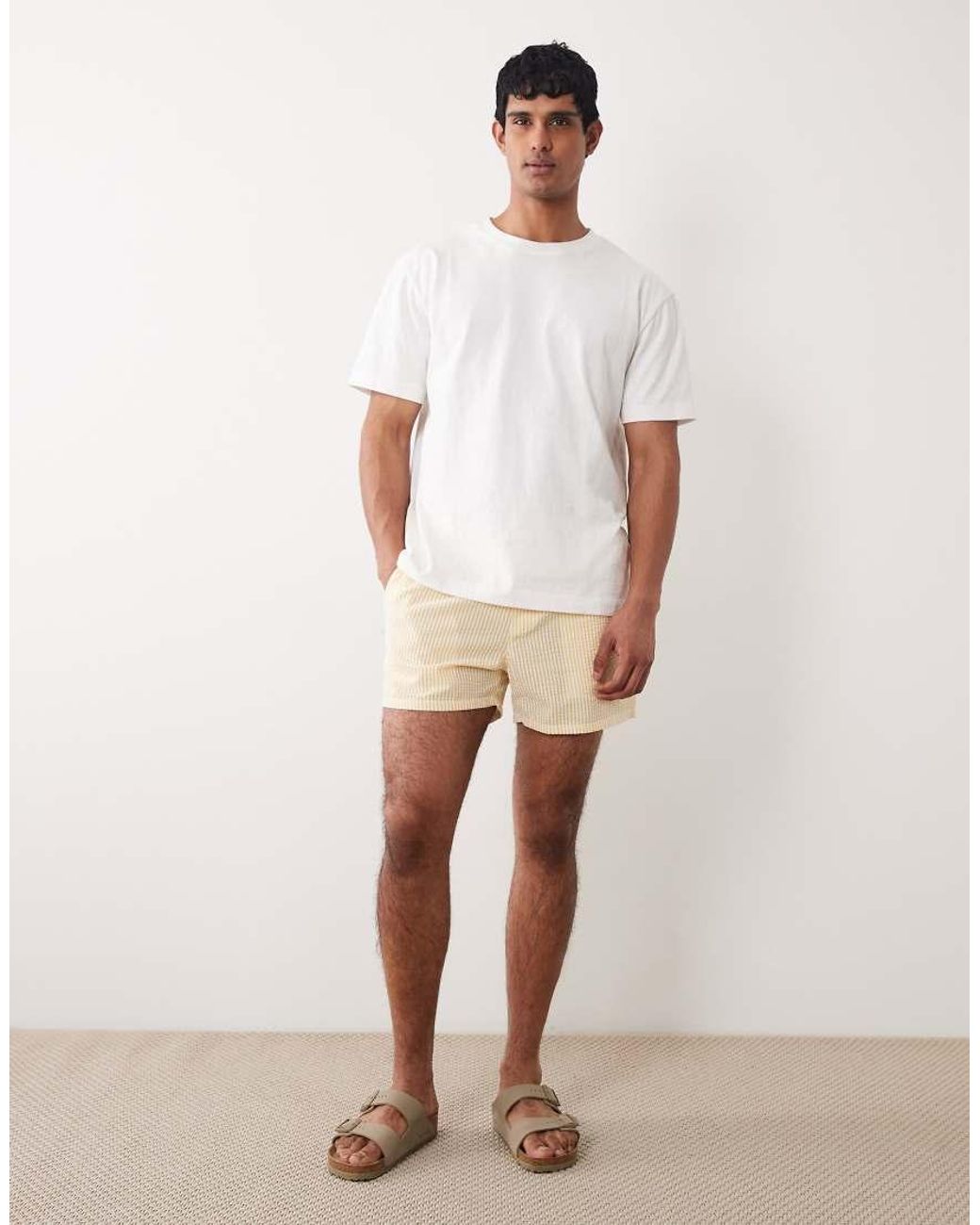 ASOS Natural Seersucker Swim Shorts for men