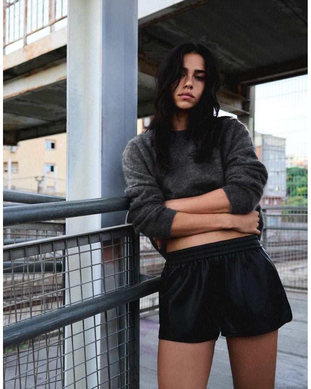 Bershka Blue Leather Effect Boxer Waist Shorts