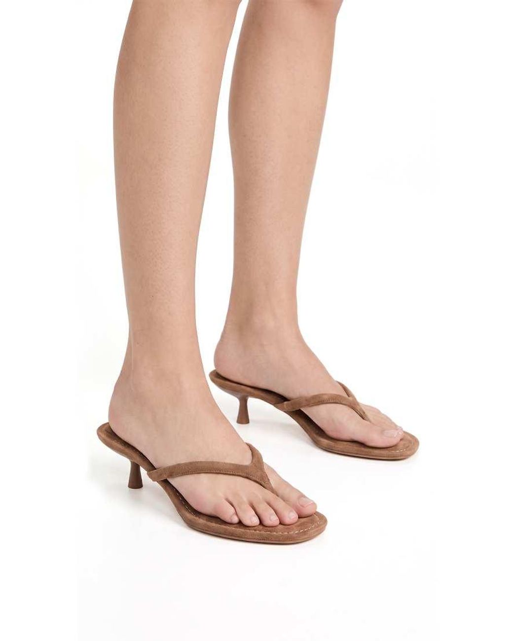 SEQWL Brown Thong Mule Kitten Heel Sandals With Minimalist Straps