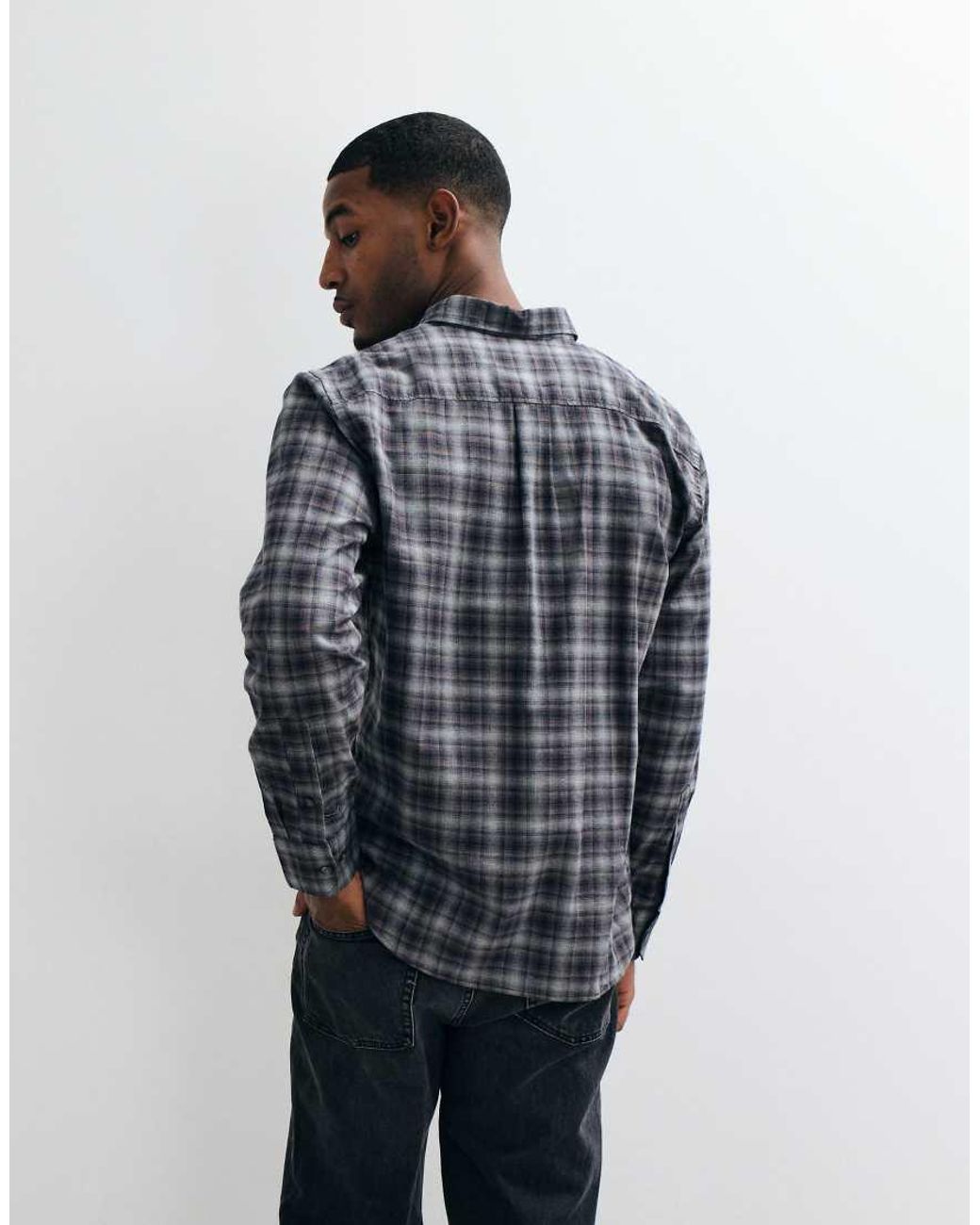 SELECTED Gray Long Sleeve Check Shirt for men