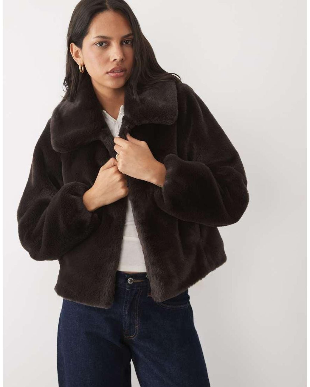 Threadbare Blue Cropped Faux Fur Jacket