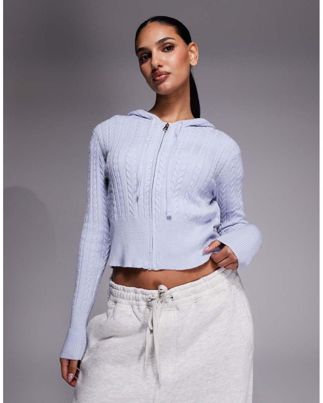 River Island Gray Cable Knit Loungewear Hoodie Co-Ord