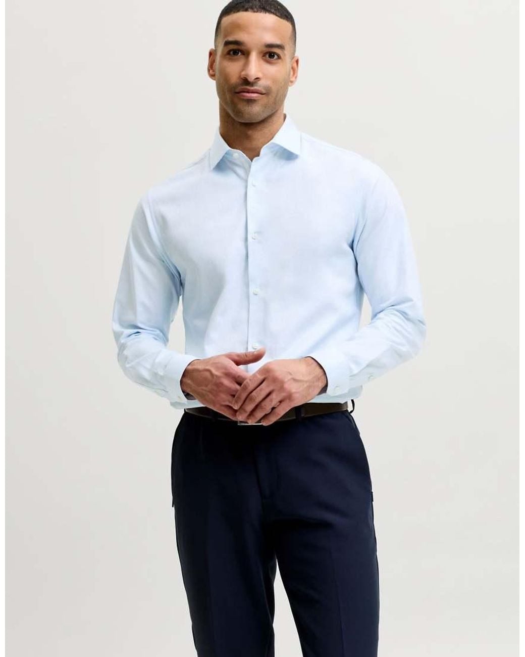 Blaparker Camisa De Manga Larga De Corte Slim Con Cuello Italiano En Azul Jack & Jones de hombre de color Blue