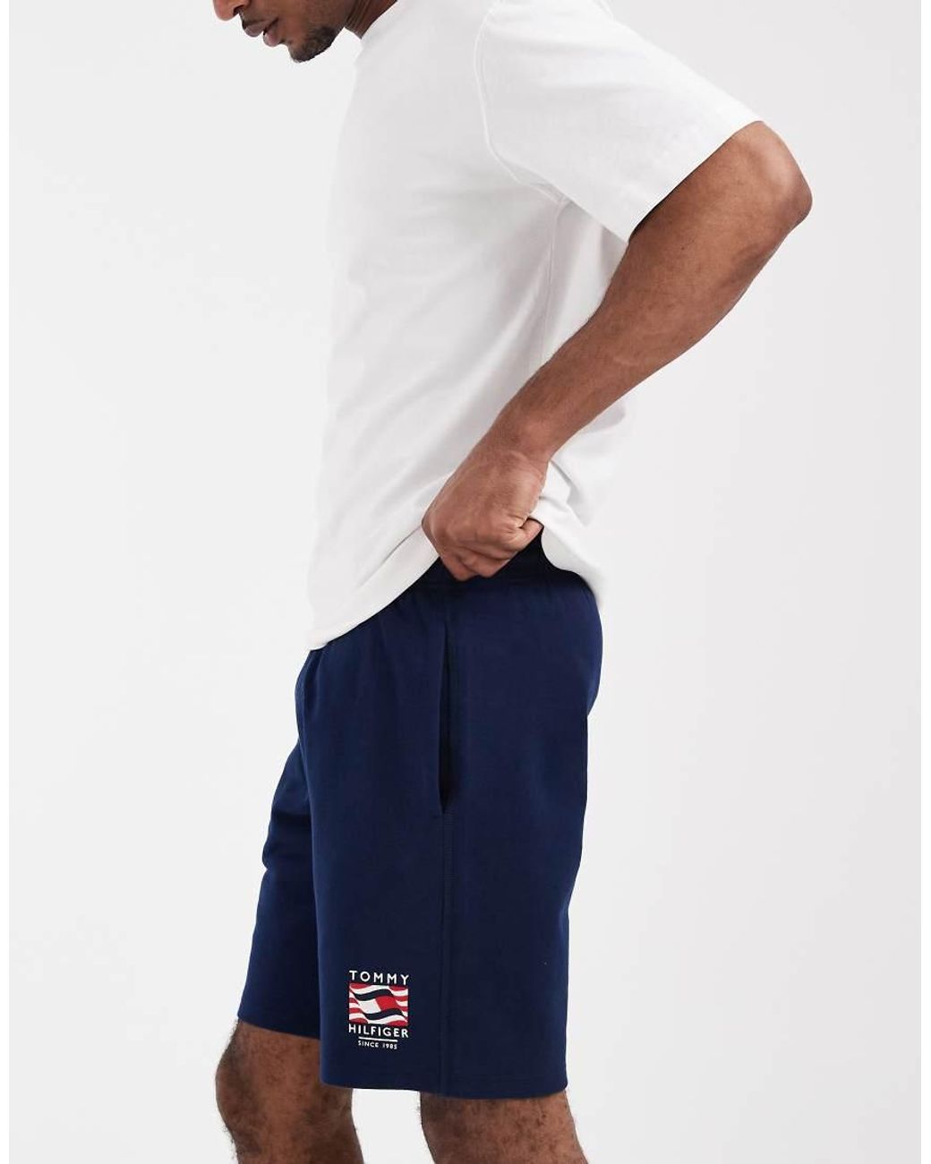 Tommy Hilfiger White Relaxed Jersey Shorts With Flag Logo for men