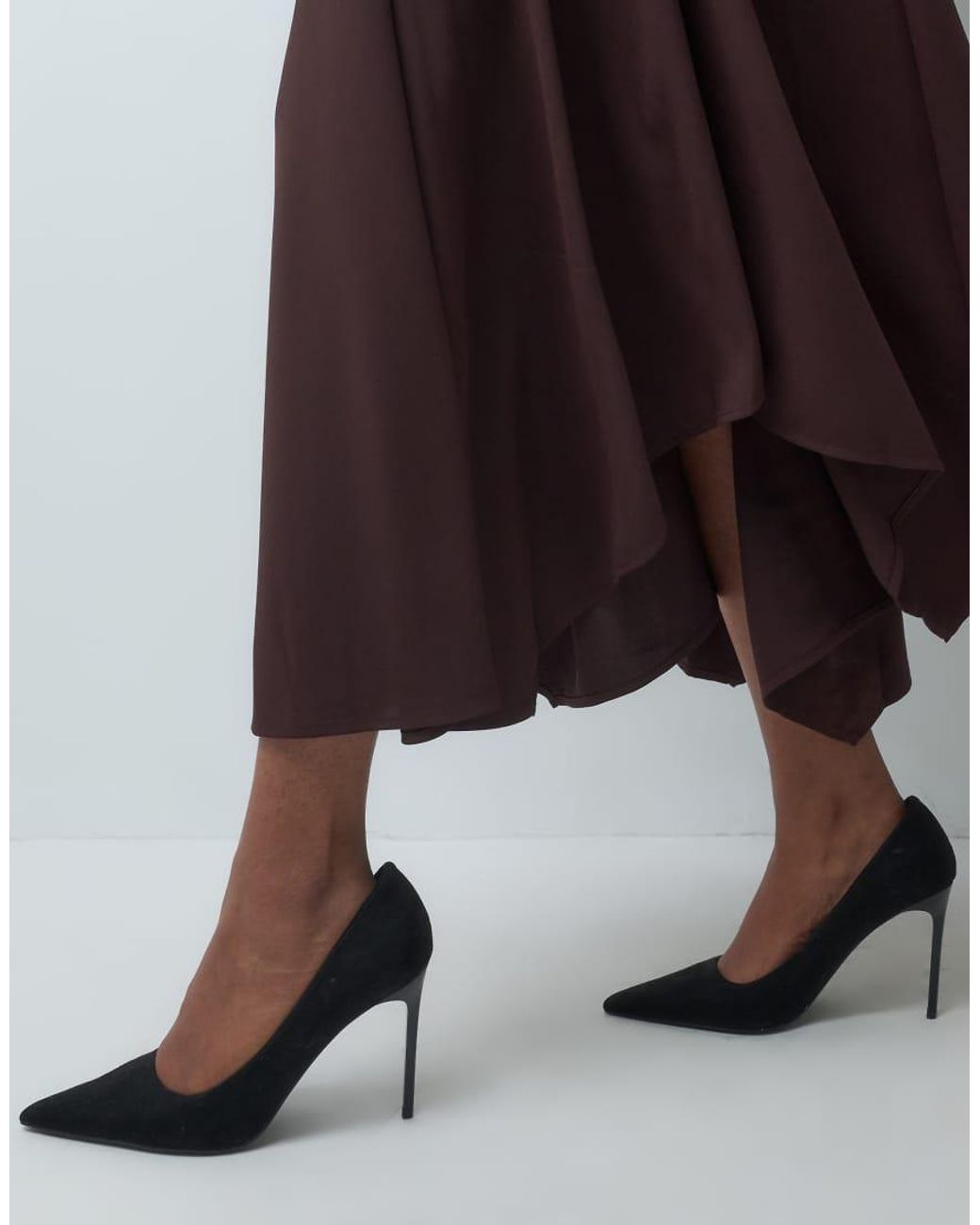 Iyal Brown Crepe Asymmetric Hem Maxi Skirt Co-ord