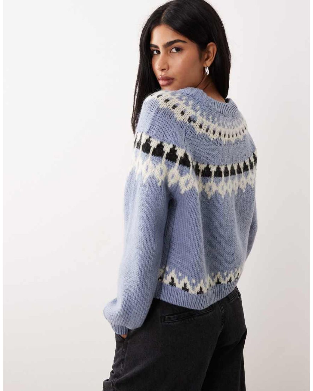 Aware Blue Chunky Wool Mix Fairisle Knitted Jumper