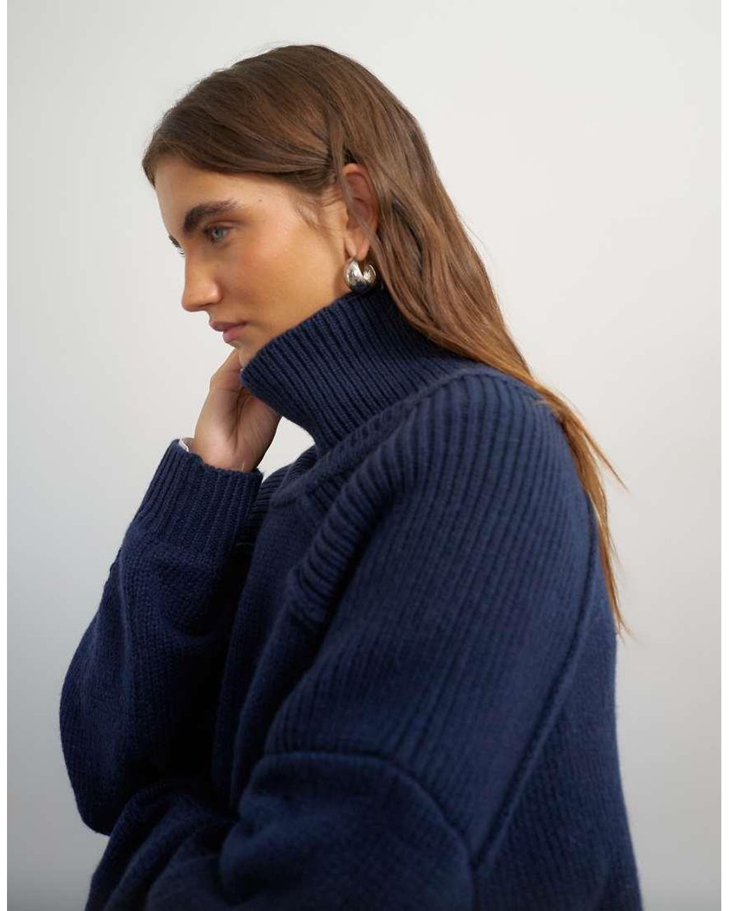 TOPSHOP Blue Knitted Wool Blend High Neck Jumper