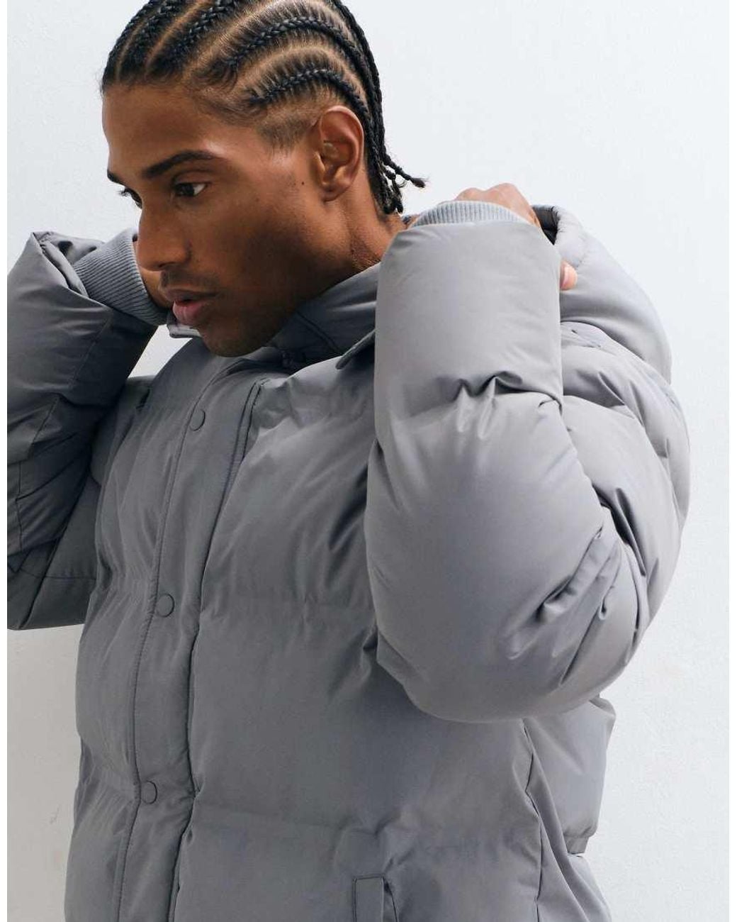 New Look Gray Hooded Puffer Jacket for men