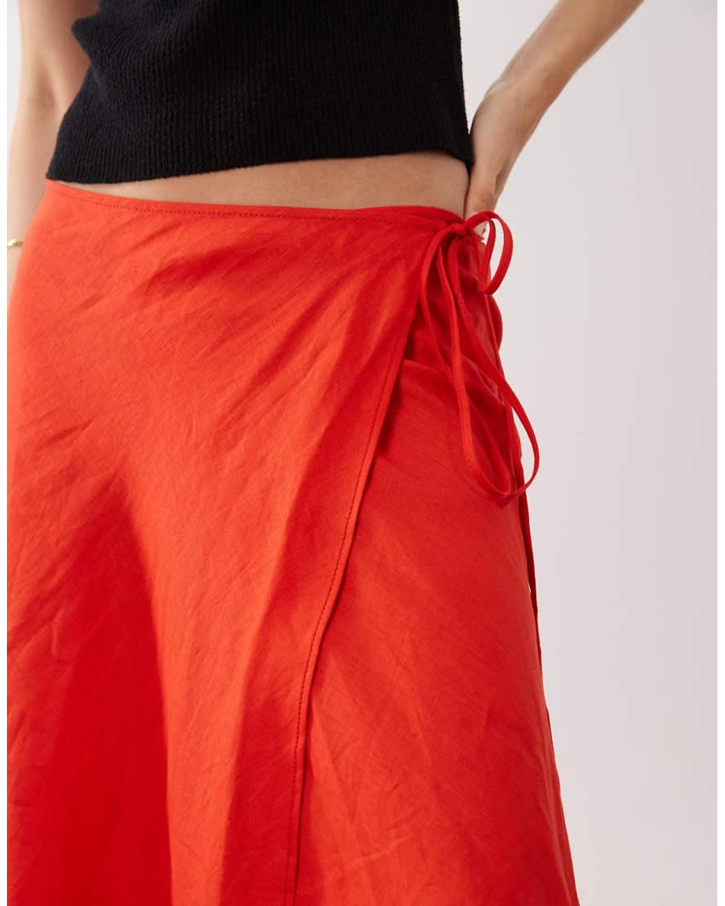 ARKET Red Linen Mix Wrap Skirt