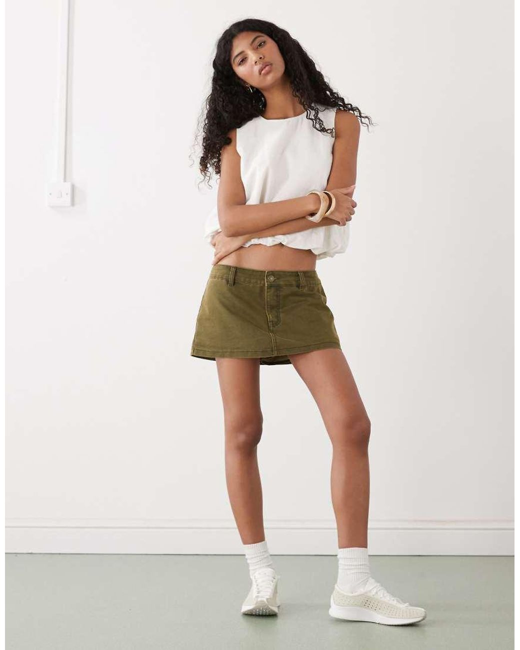 Monki Green Linen Blend Bubble Top