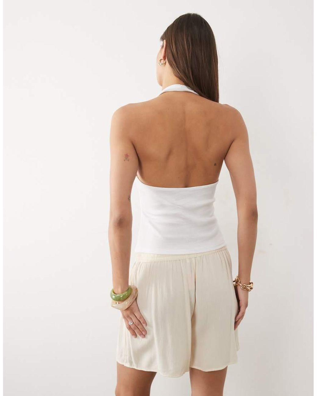 ASOS White Ribbed Halterneck Vest With Maui Flower Graphic