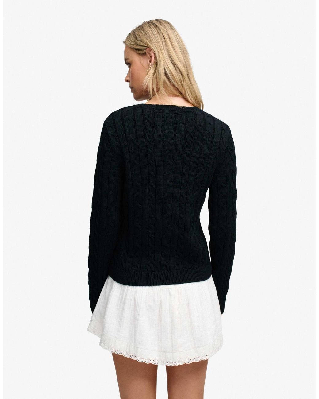 Superdry Black Strickpullover Essentials Sd&Co Cable Jumper Kunstfaser, Relaxed Fit