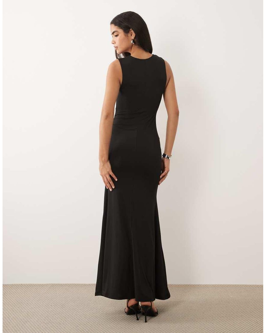 ASOS Black Hardware Detail Scoop Neck Sleeveless Maxi Fishtail Dress
