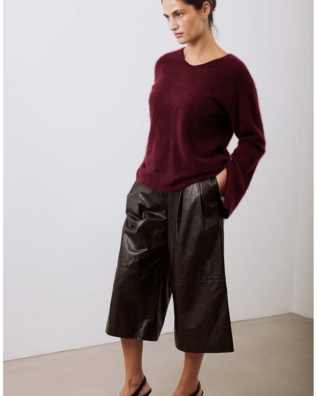 NA-KD Red Brushed Wool Deep V-Neck Knitted Sweater